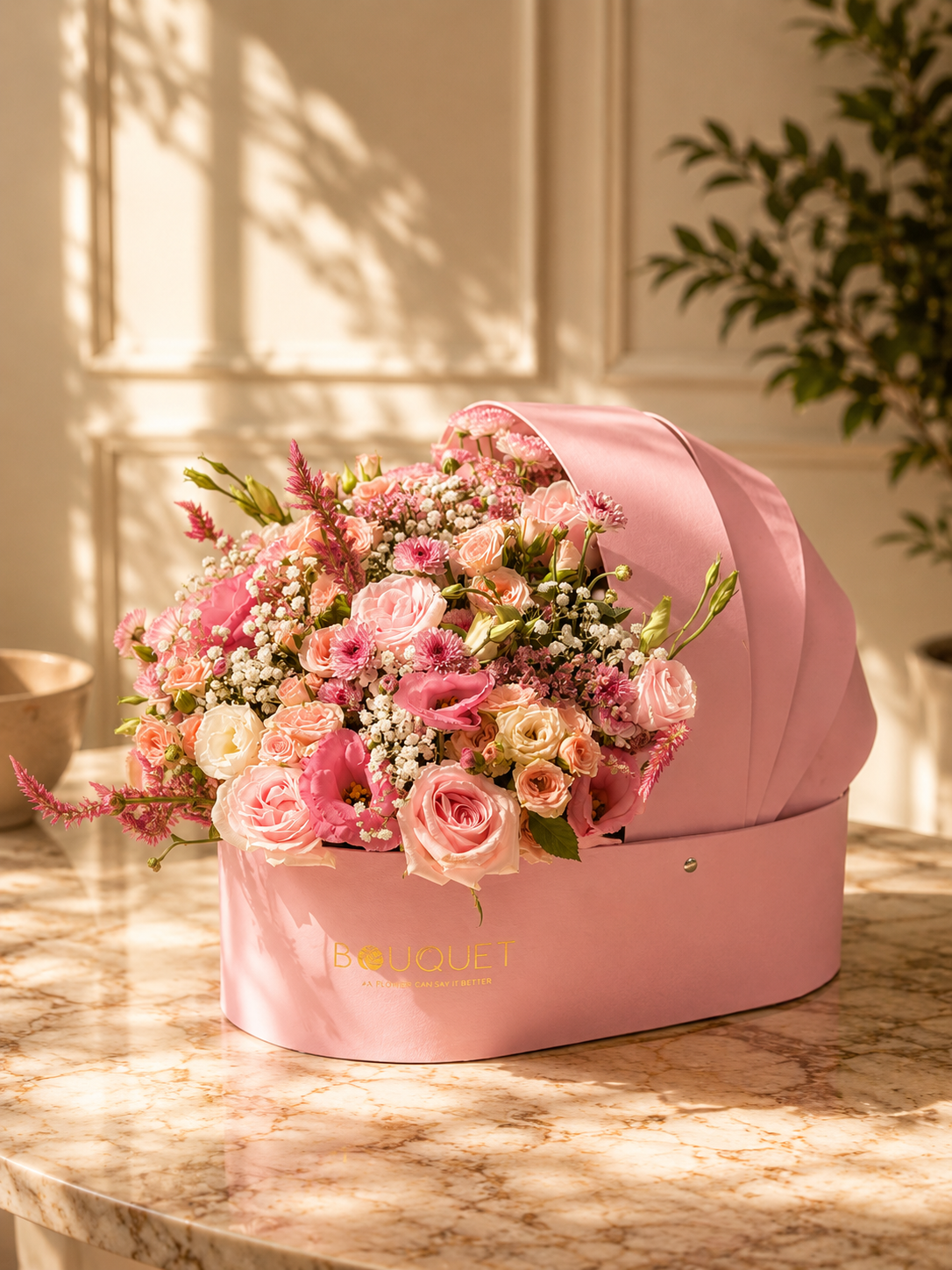 Pink Baby Carriage Floral Box