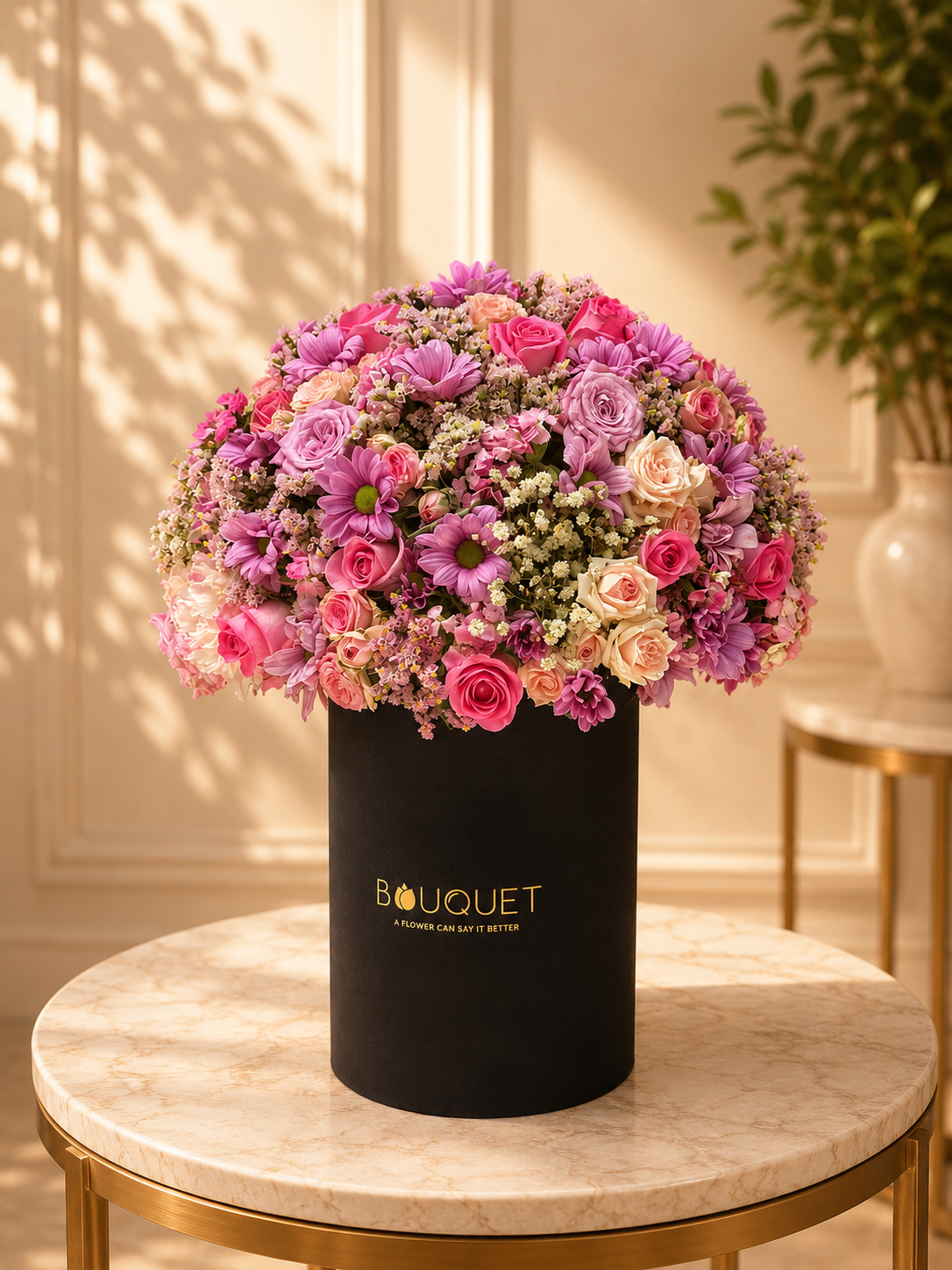 Pink Purple Flowers Black Cylinder