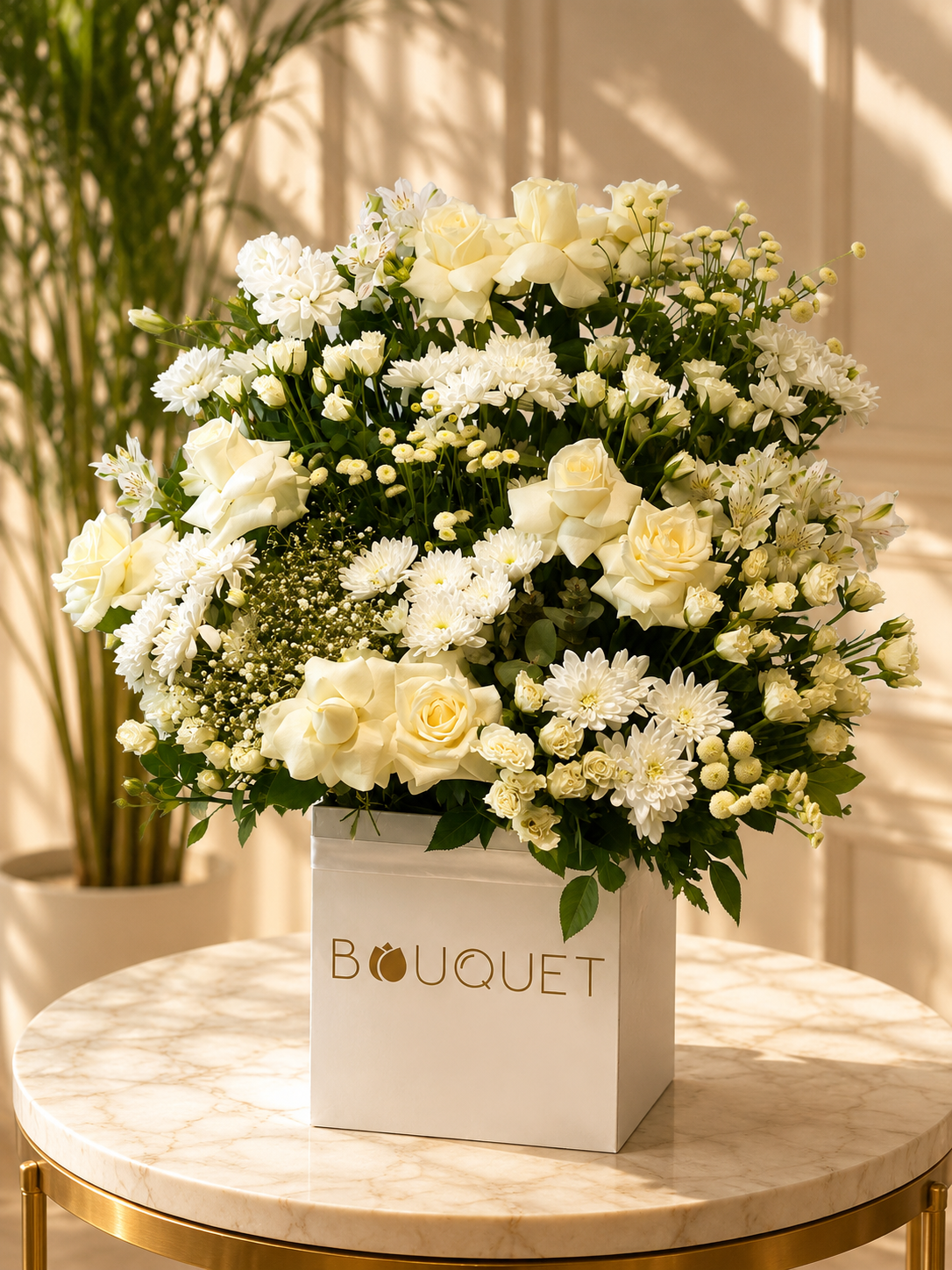 White Mixed Flowers White Square Box