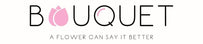 Bouquet logo with a pink flower icon on a white background