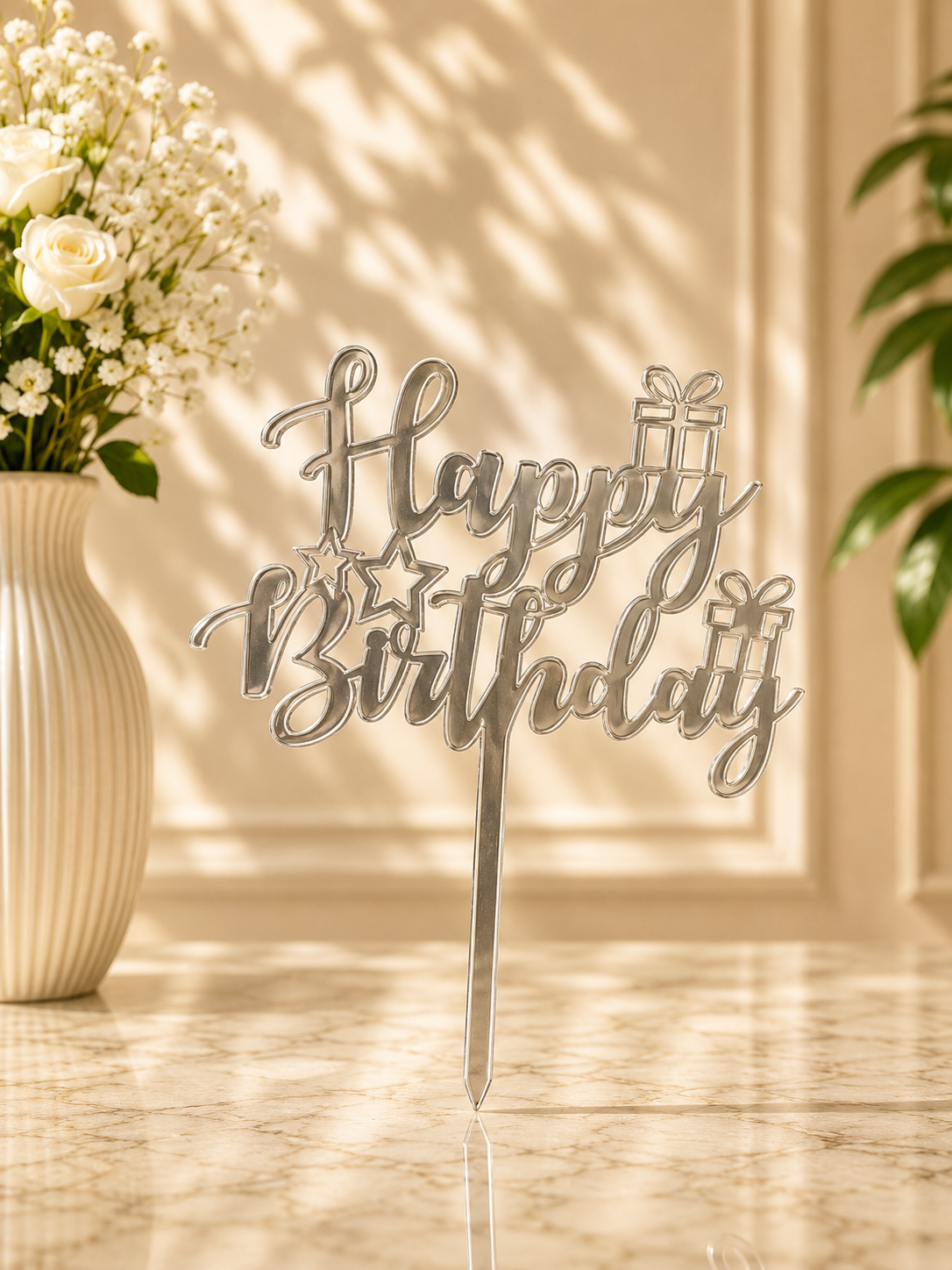 Happy Birthday Silver Topper Add-On