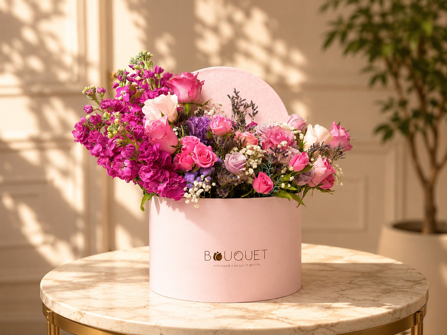 Pink Flowers Hat Box With Lid
