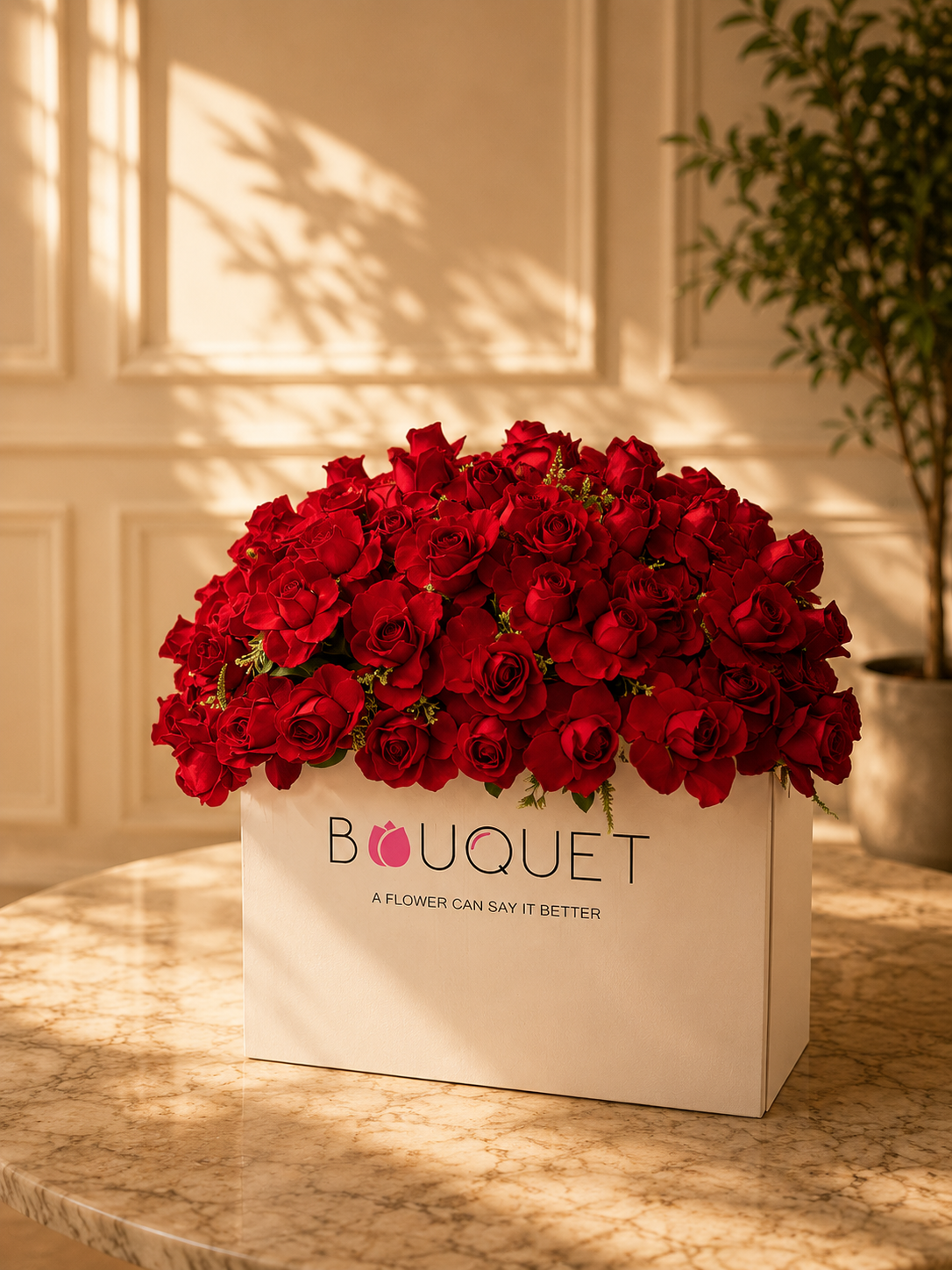 Red Roses White Rectangular Box