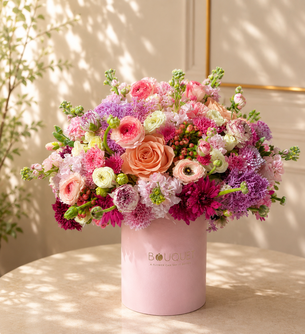Pink Purple Mixed Flowers Pink Cylinder