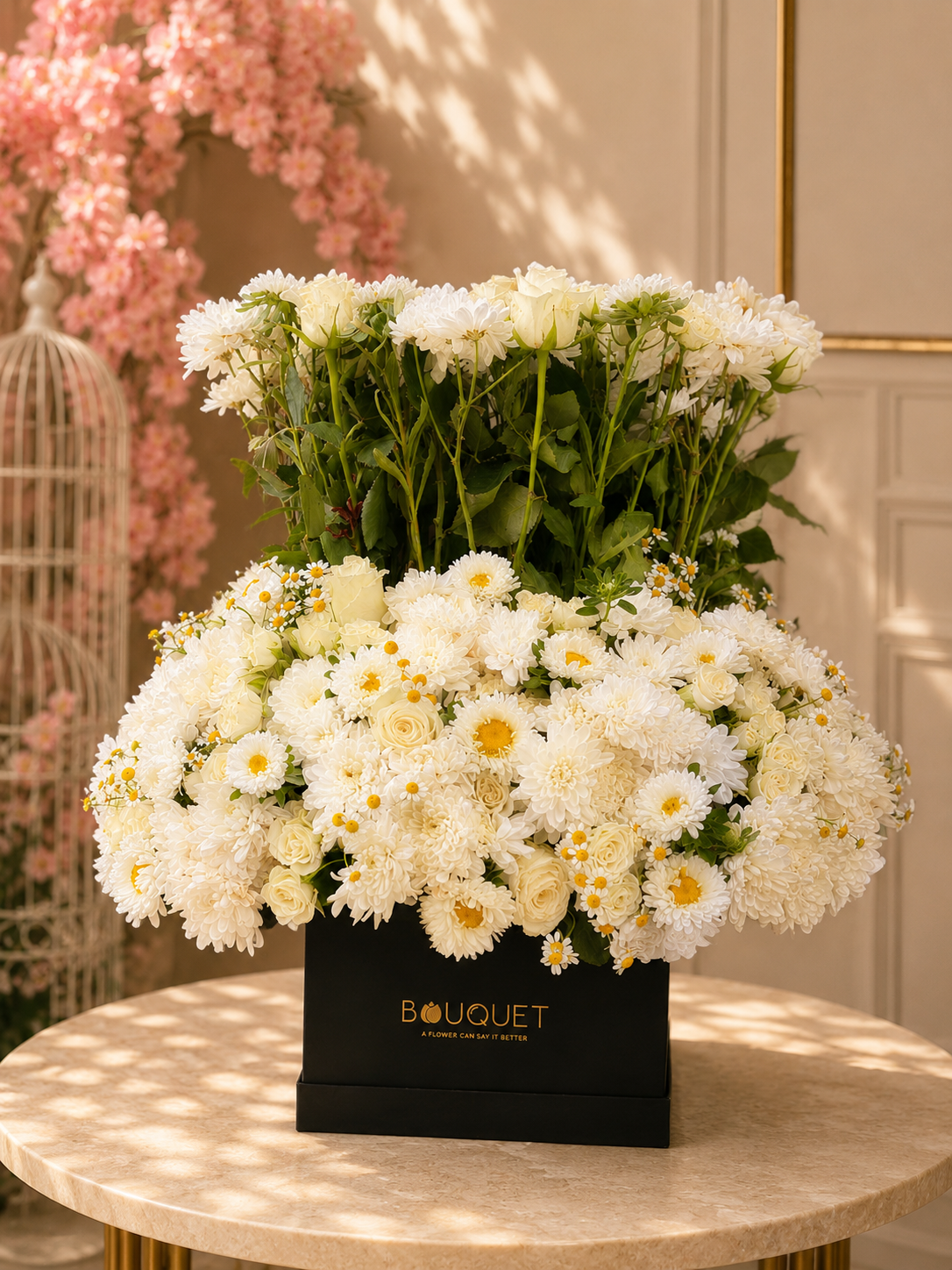 White Daisies Roses Two Tier Black Box