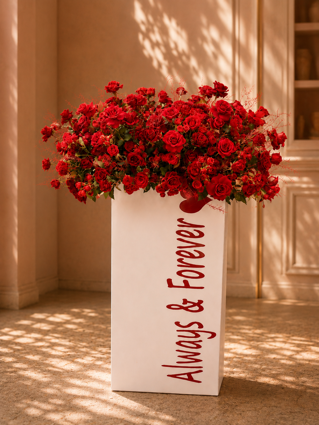 Red Roses Always Forever Tall White Box