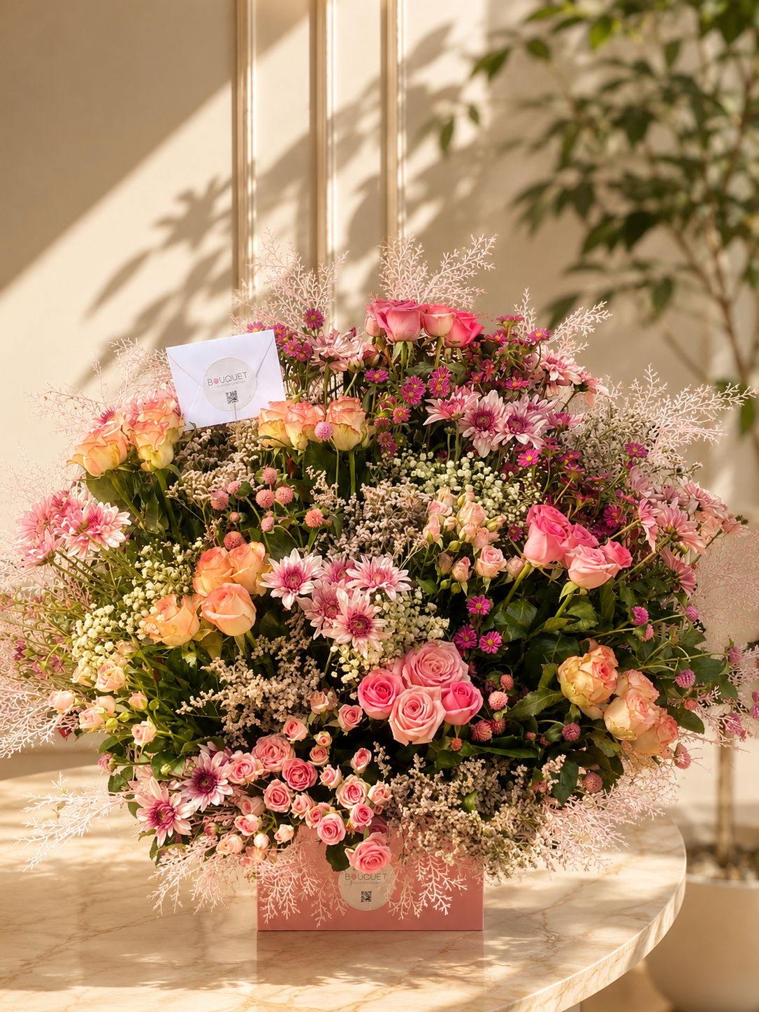 Large Pink Mixed Flowers Pink Rectangular Box