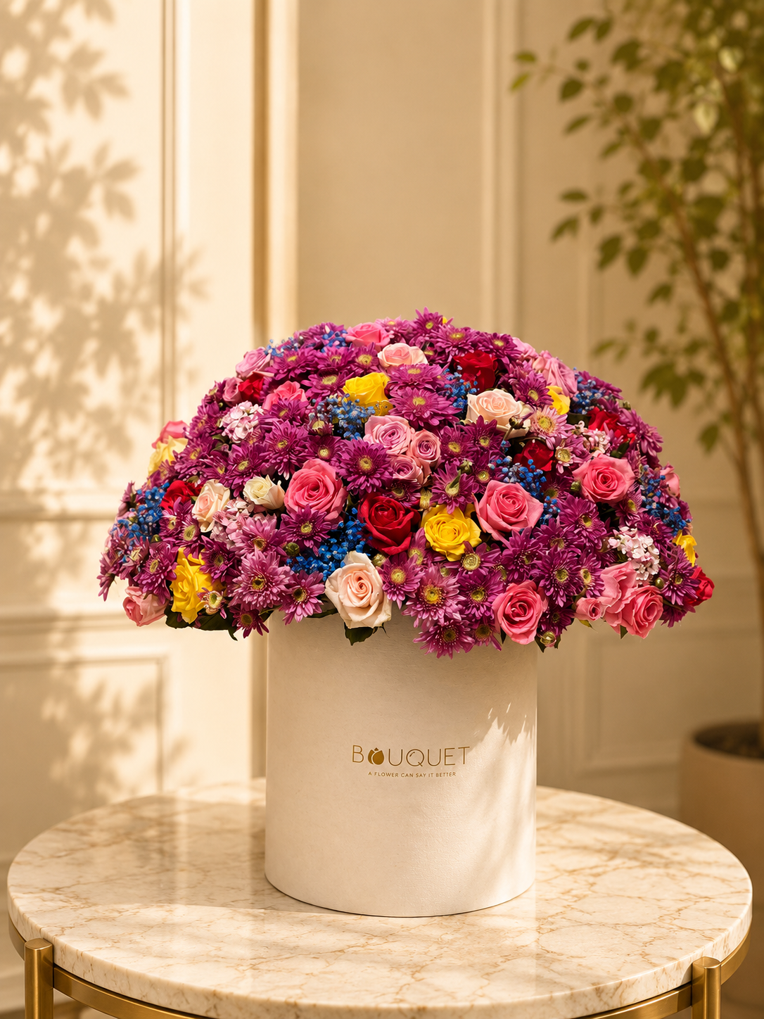 Colorful Mixed Flowers Dome White Cylinder