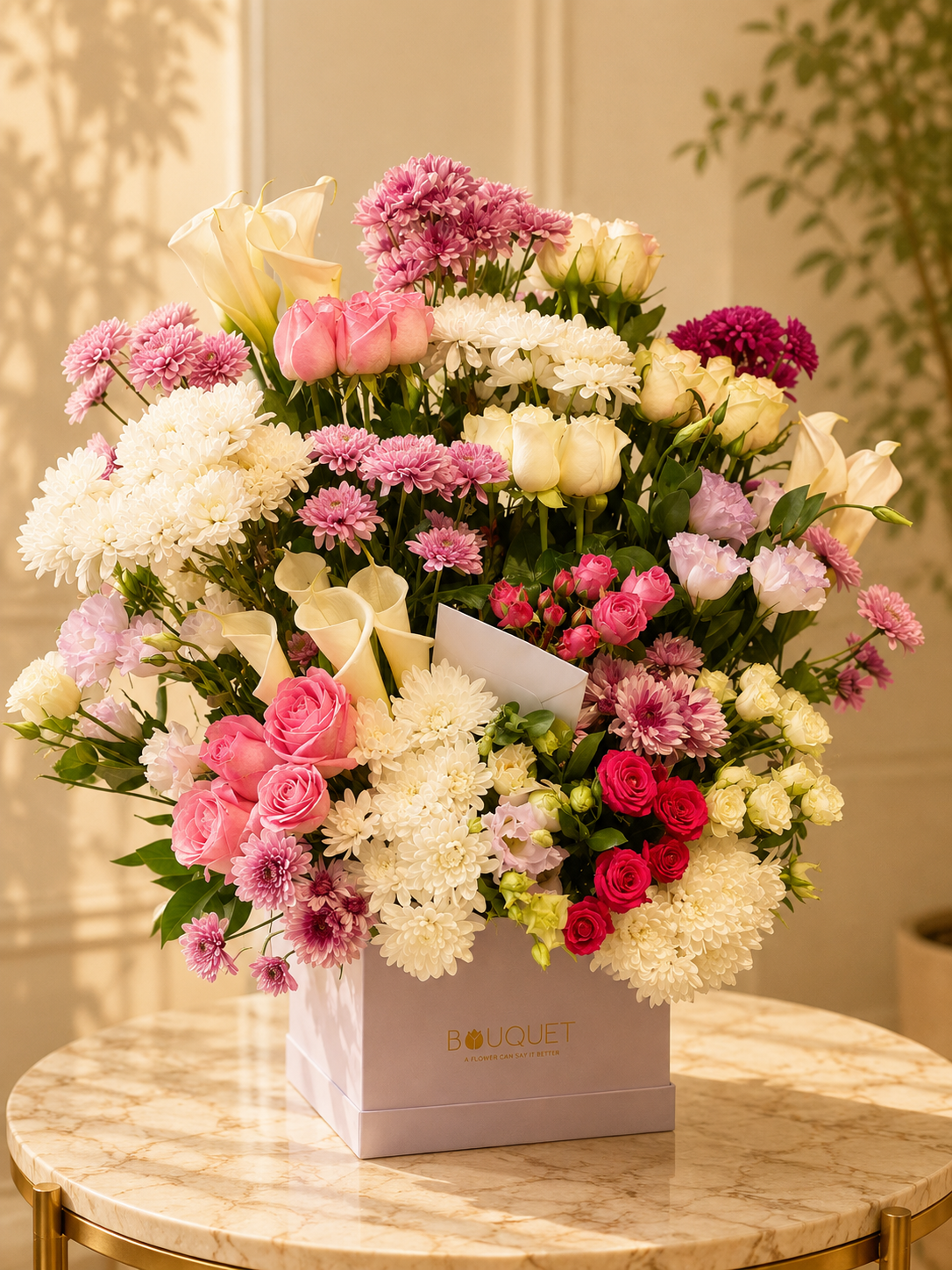 Pink Calla Lily Mixed Flowers Pink Square Box