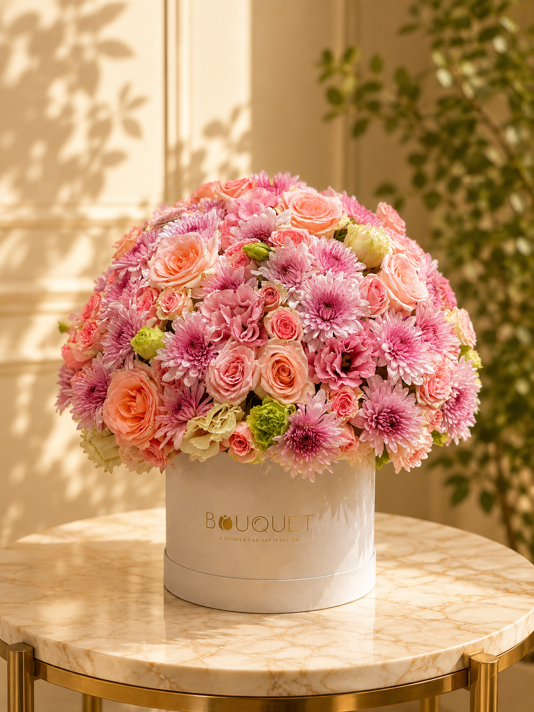Peach Pink Chrysanthemums Roses White Cylinder