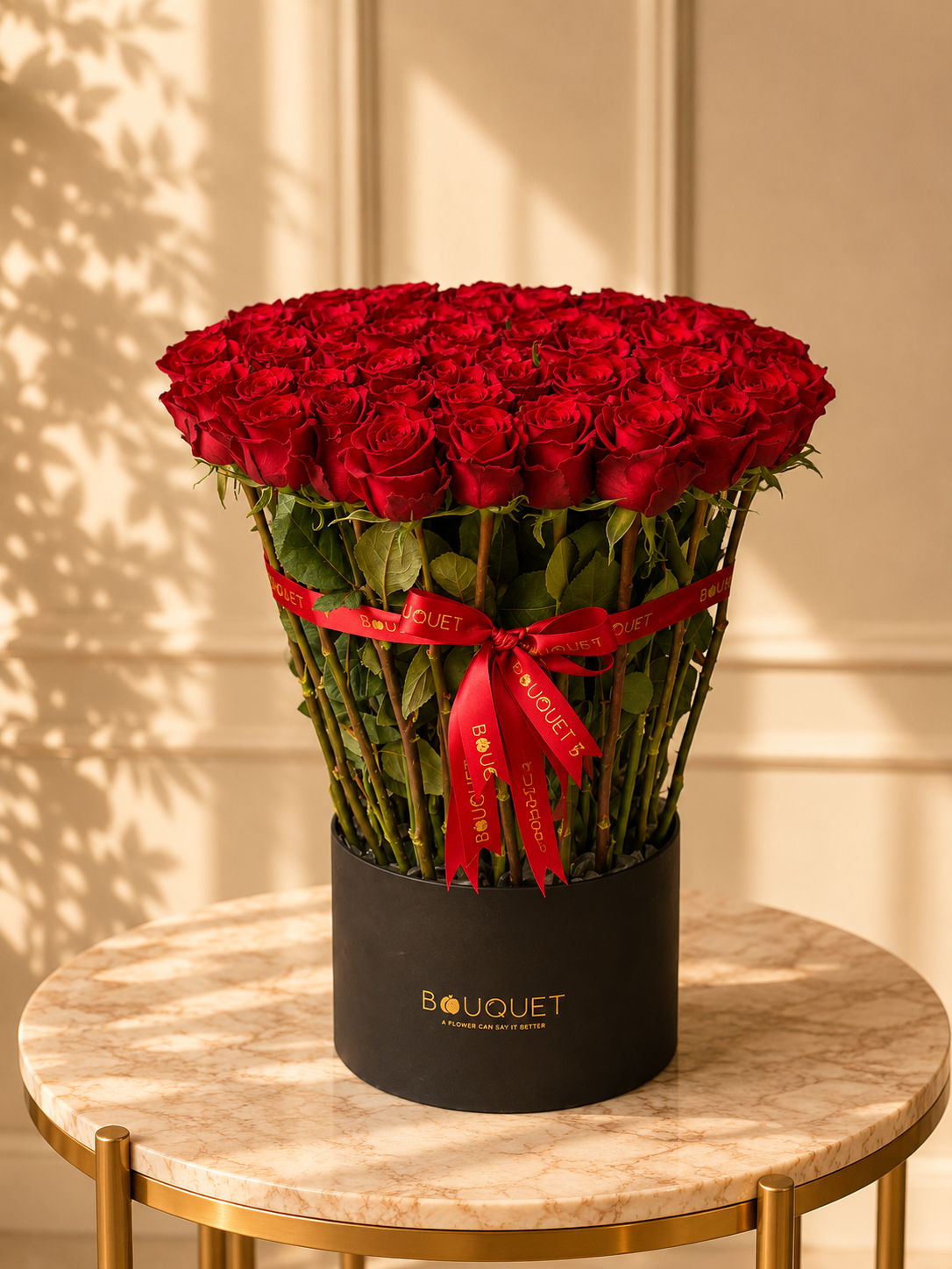 Red Roses Ribbon Black Cylinder
