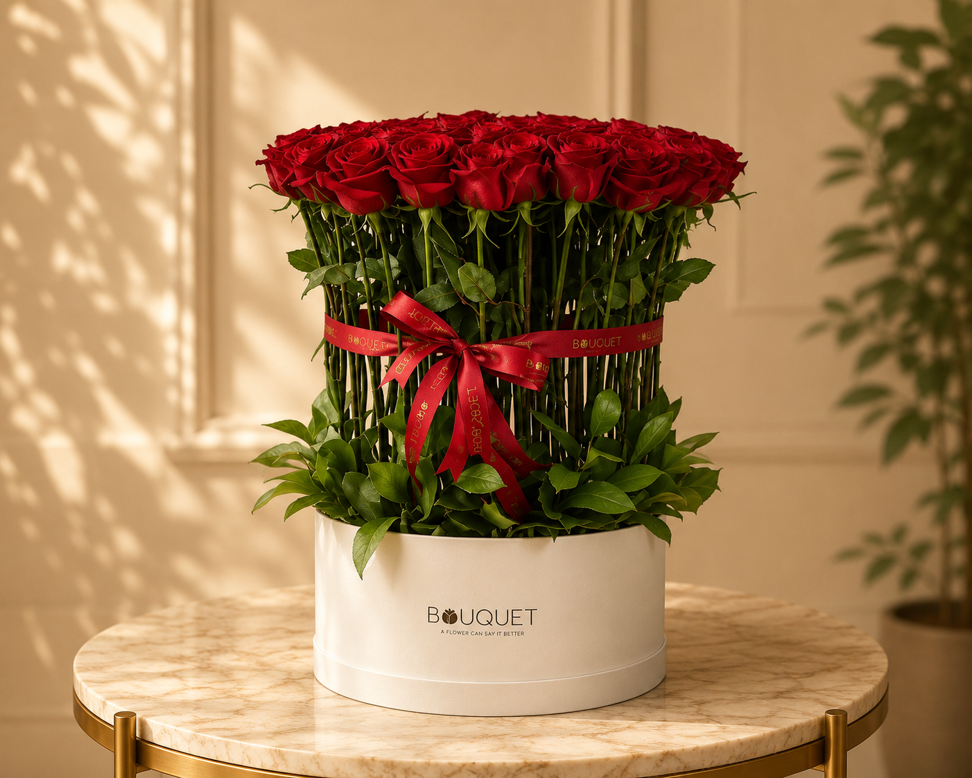 Red Roses Ribbon White Cylinder