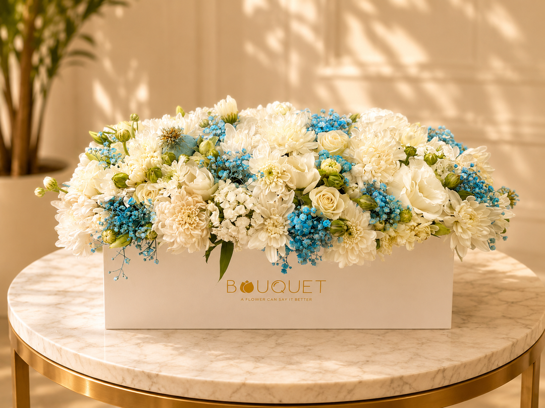 White Blue Flowers White Rectangular Box V2