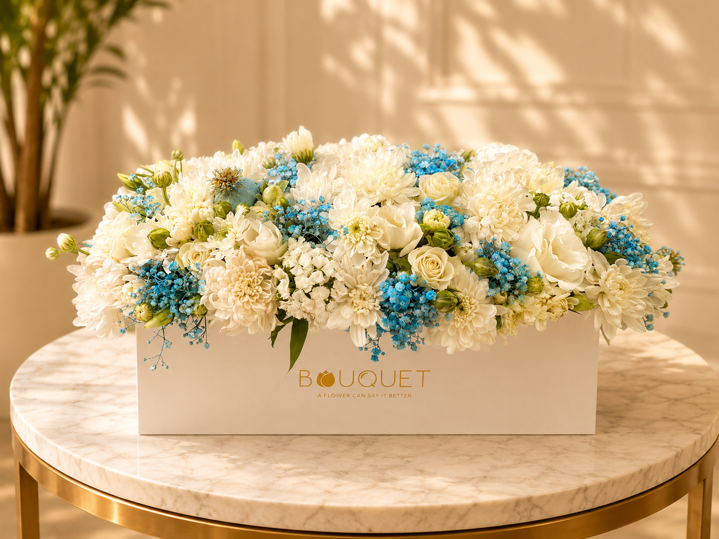 White Blue Flowers White Rectangular Box V2