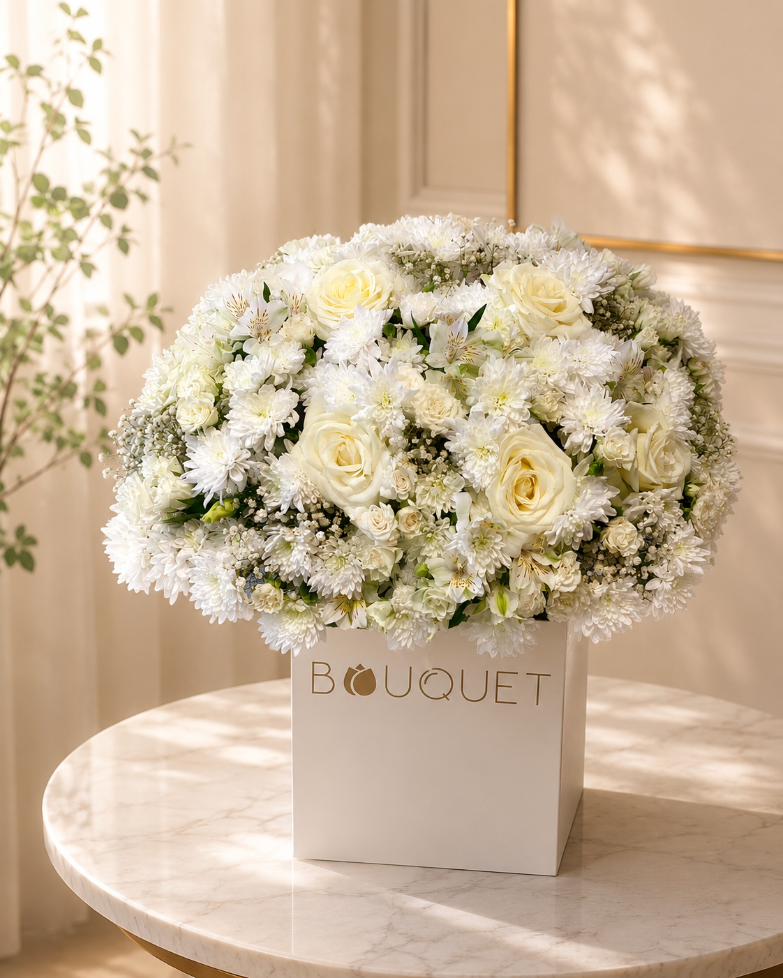 White Roses Chrysanthemums Square Box