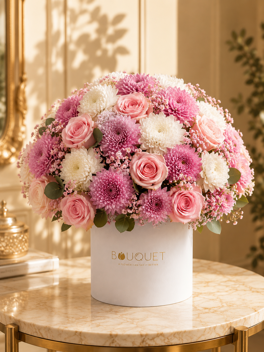 Pink Roses Chrysanthemums White Cylinder