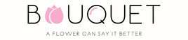 Bouquet logo with a pink flower icon on a white background
