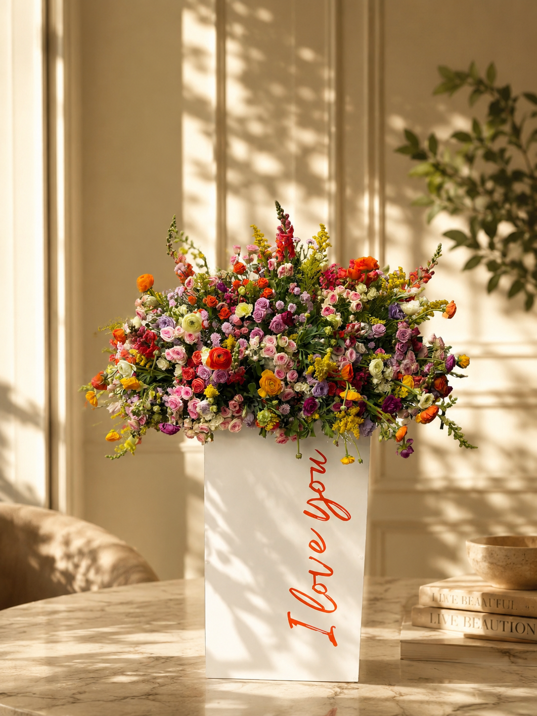 Colorful Wildflowers I Love You Tall White Box