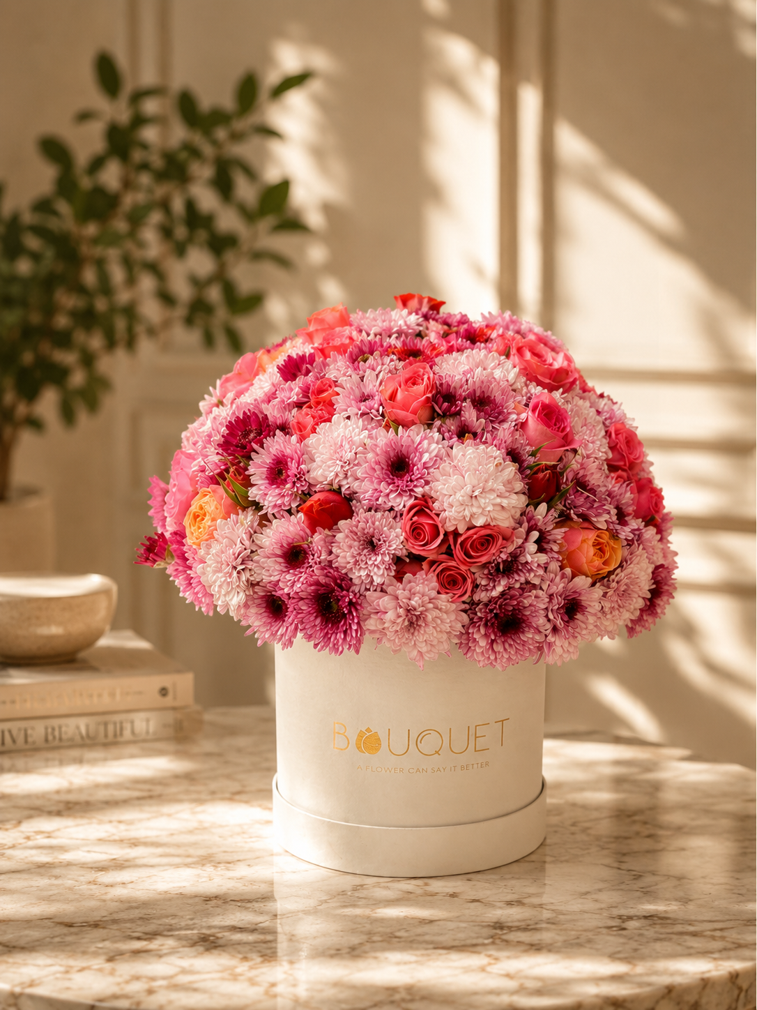 Pink Hot Pink Chrysanthemums White Cylinder