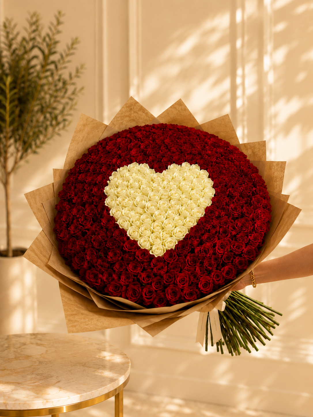 Red Roses White Heart Bouquet