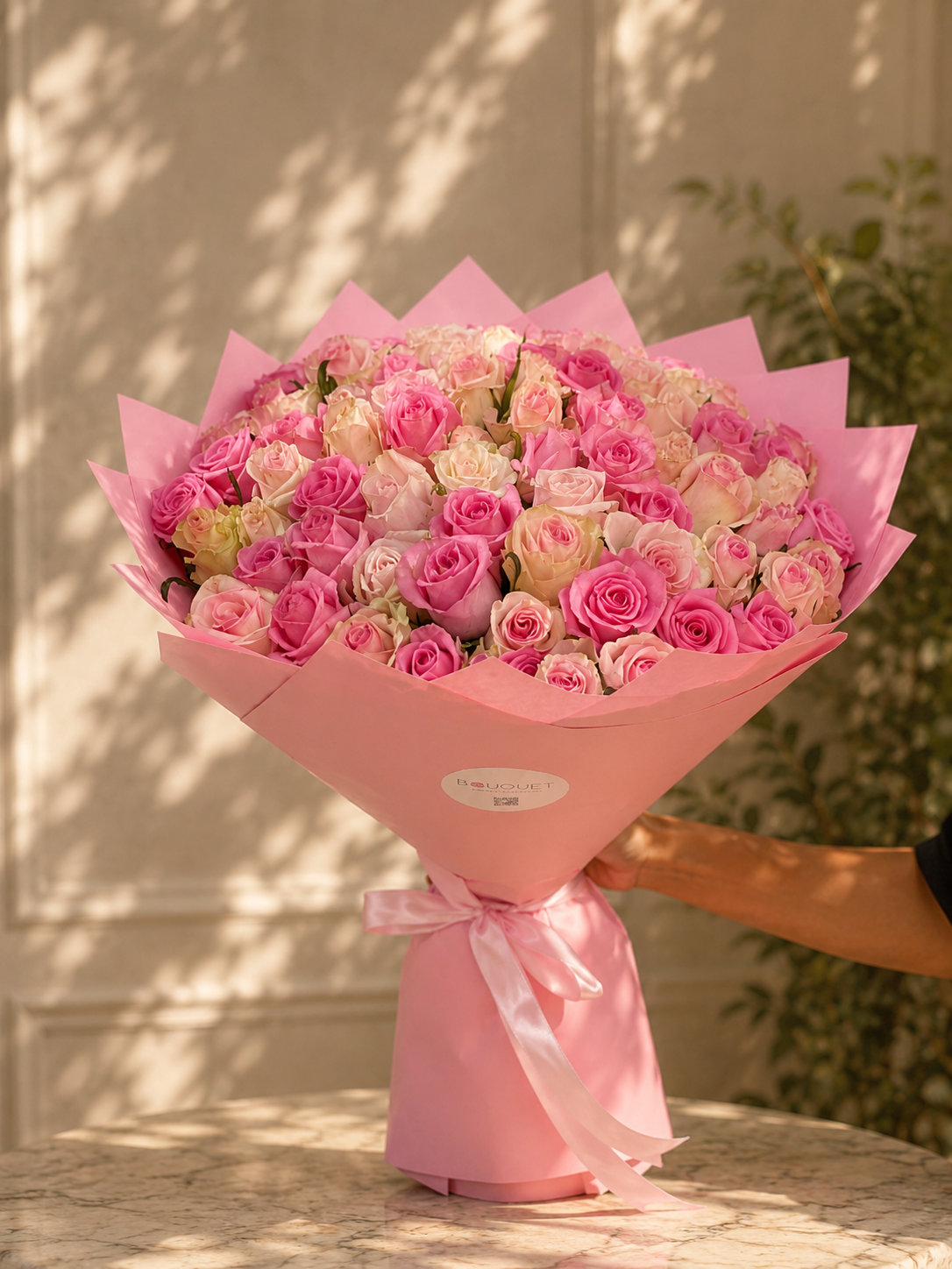 Pink Peach Roses Mixed Bouquet