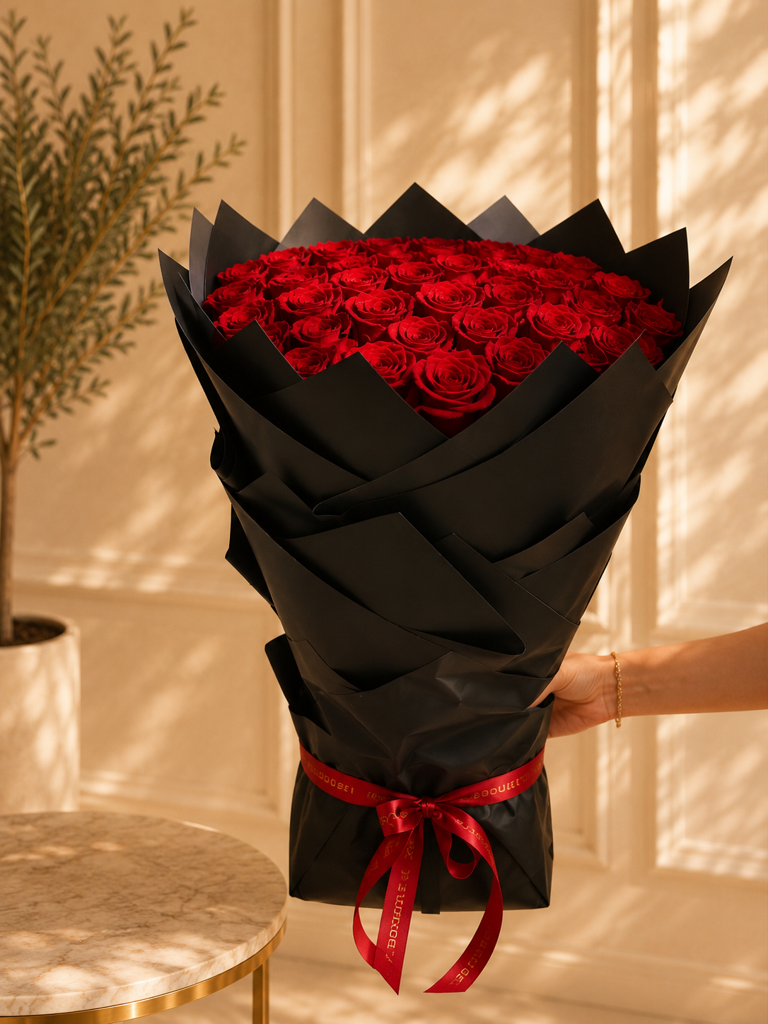 Red Roses Black Wrap Bouquet V2
