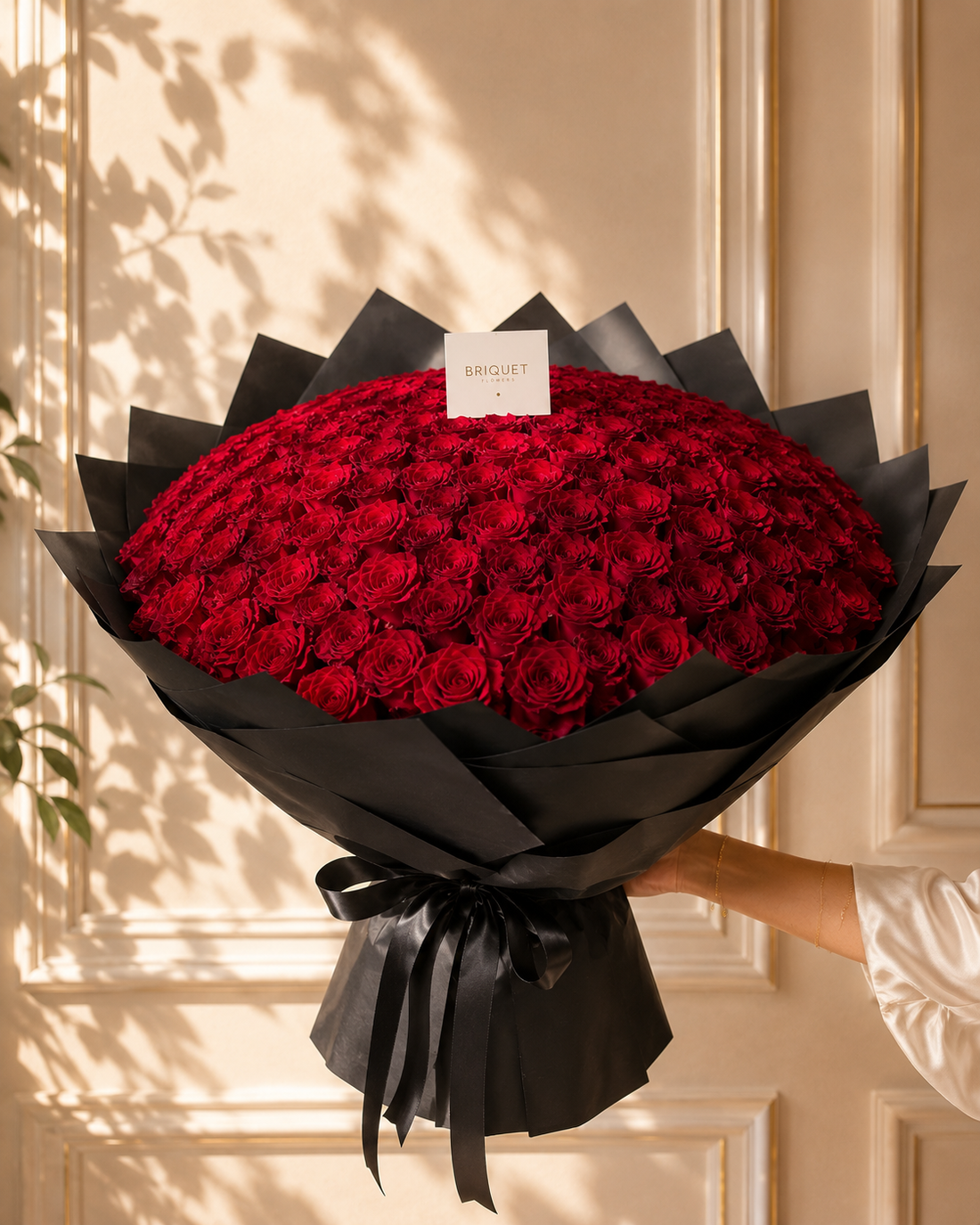 Red Roses Black Dome Bouquet
