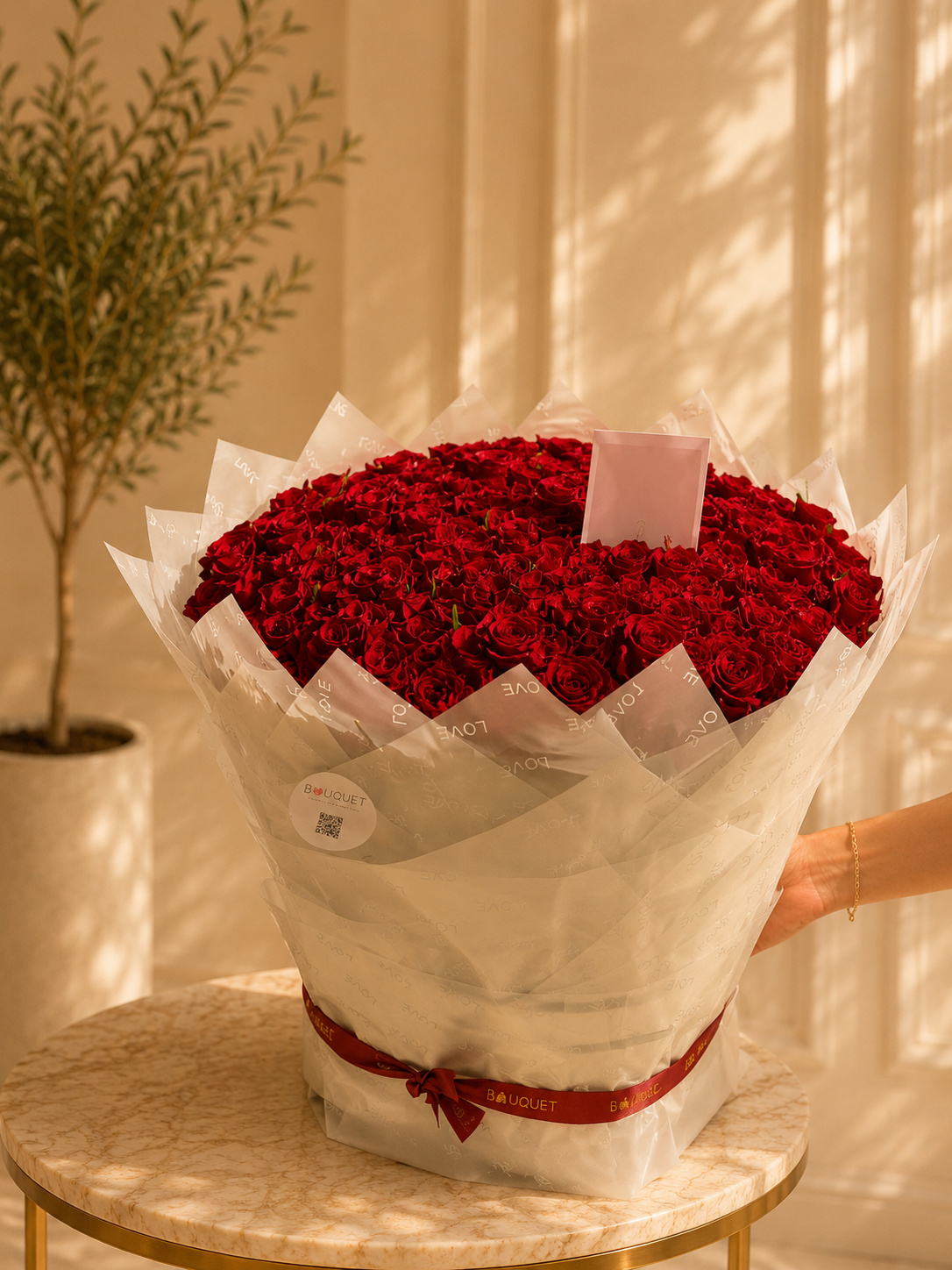 Red Roses White Dome Bouquet
