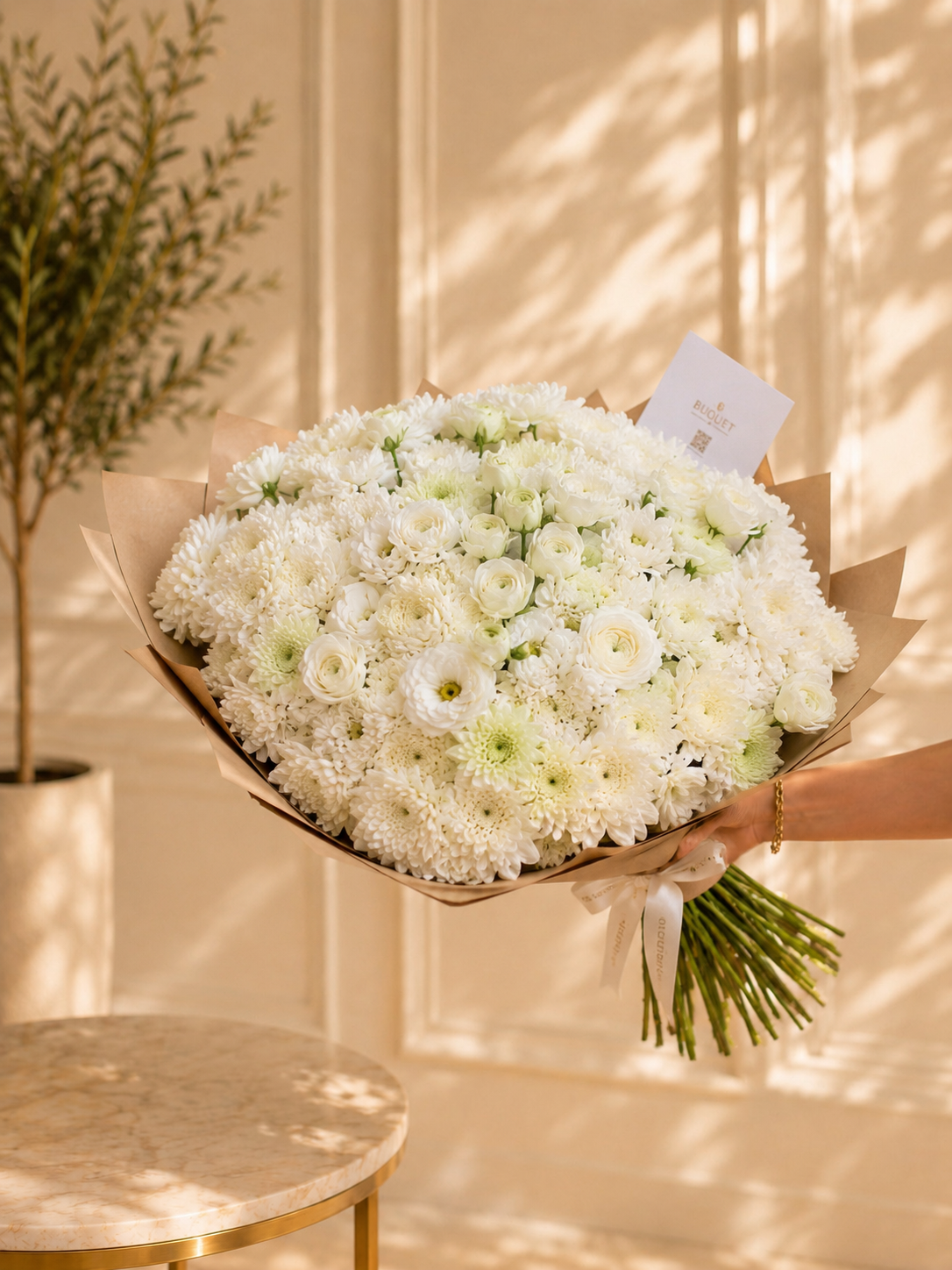 White Chrysanthemums Dome Bouquet