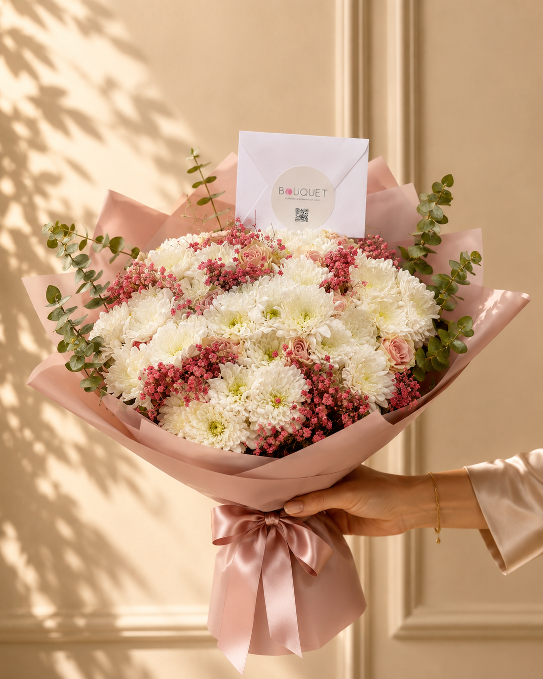 White Chrysanthemums Wax Flower Bouquet