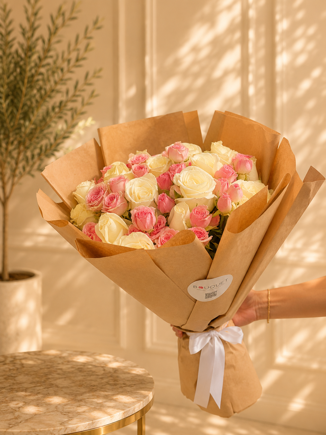 White Pink Roses Bouquet